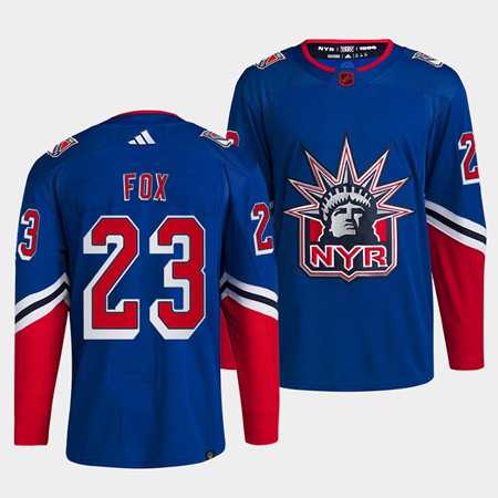 Men%27s New York Rangers #23 Adam Fox Blue 2022 Reverse Retro Stitched Jersey Dzhi->new york rangers->NHL Jersey